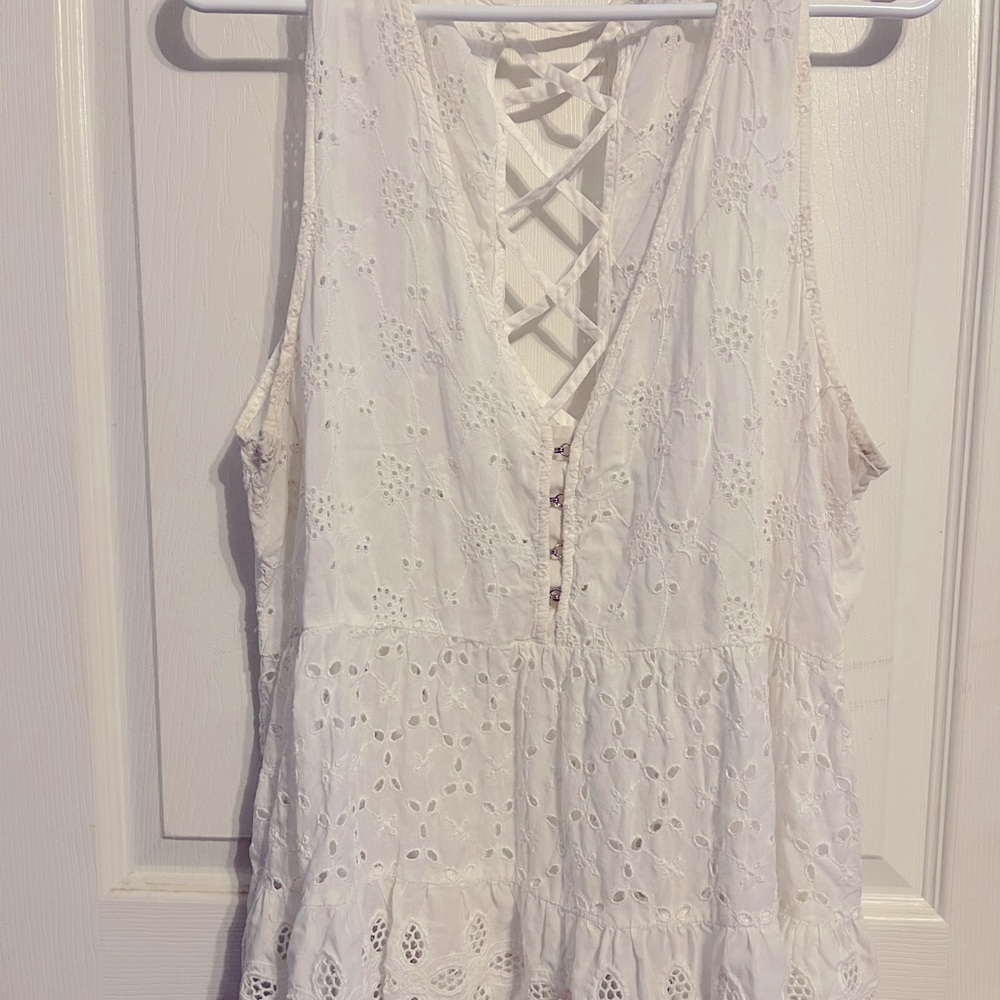 American Eagle mixed eyelet fabric baby doll top.